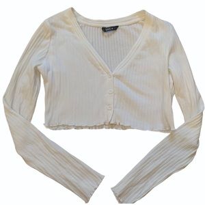 SHEIN White Ribbed Long Sleeve Crop Top w/Buttons
